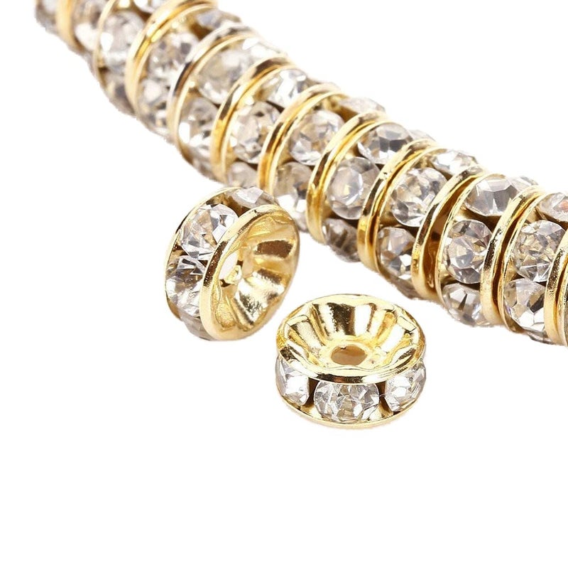 Allb 100Pcs Rondelle Spacer Beads 10mm Silver Plated Czech Crystal Rhinestone for Jewelry Making Loose Beads for Bracelets, gold - Image 1